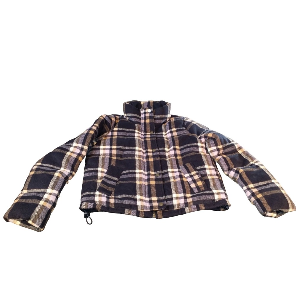 Hollister Puffer Collection Plaid Coat Women S Winter Full Zip Jacket Streetwear